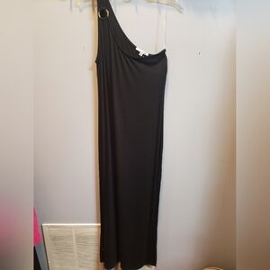 Green Envelope NWT One Shouldered Black Maxi Dress with Gold Ring Detail